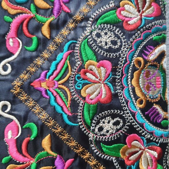 Mexican Colorful Embroidered 10x6 Small Wristlet Bag Sectioned Purse Clutch - Picture 8 of 10